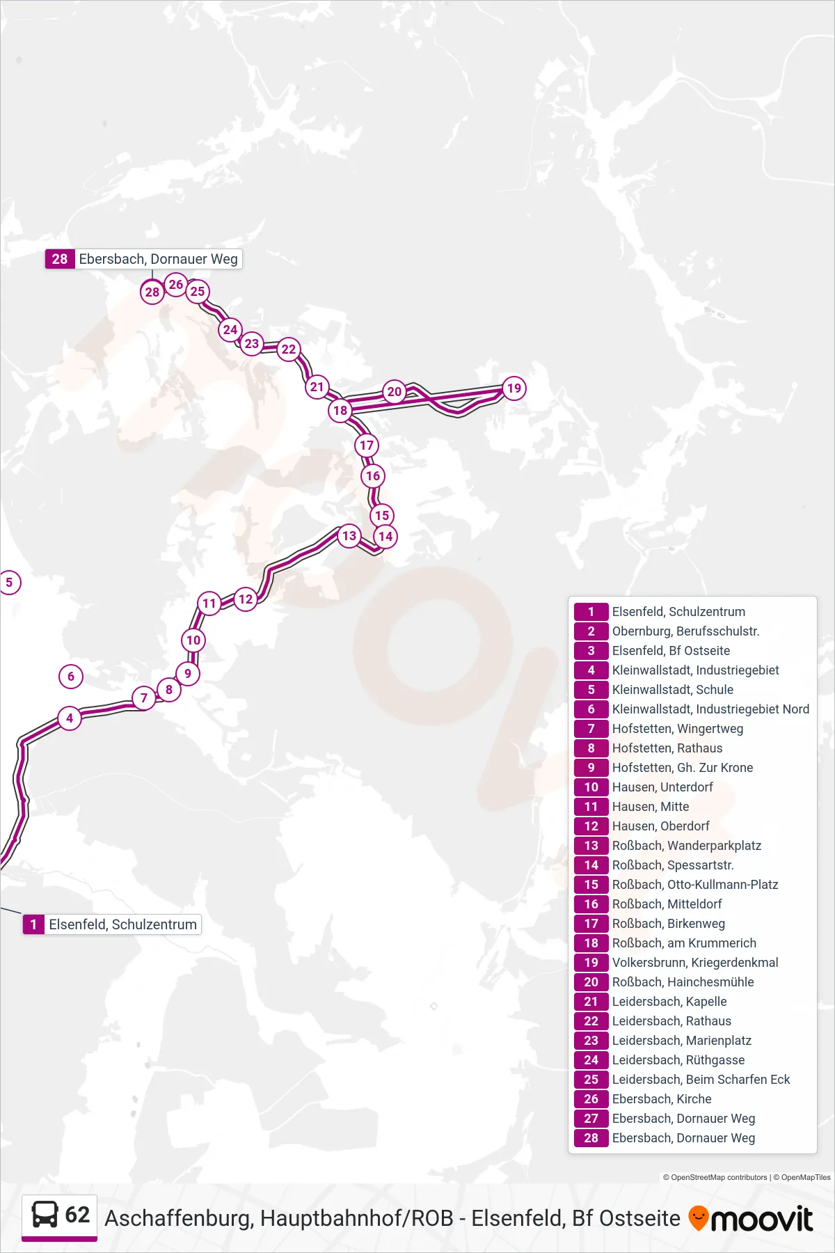 62 bus Line (Ebersbach; Dornauer Weg) route and stops on a map