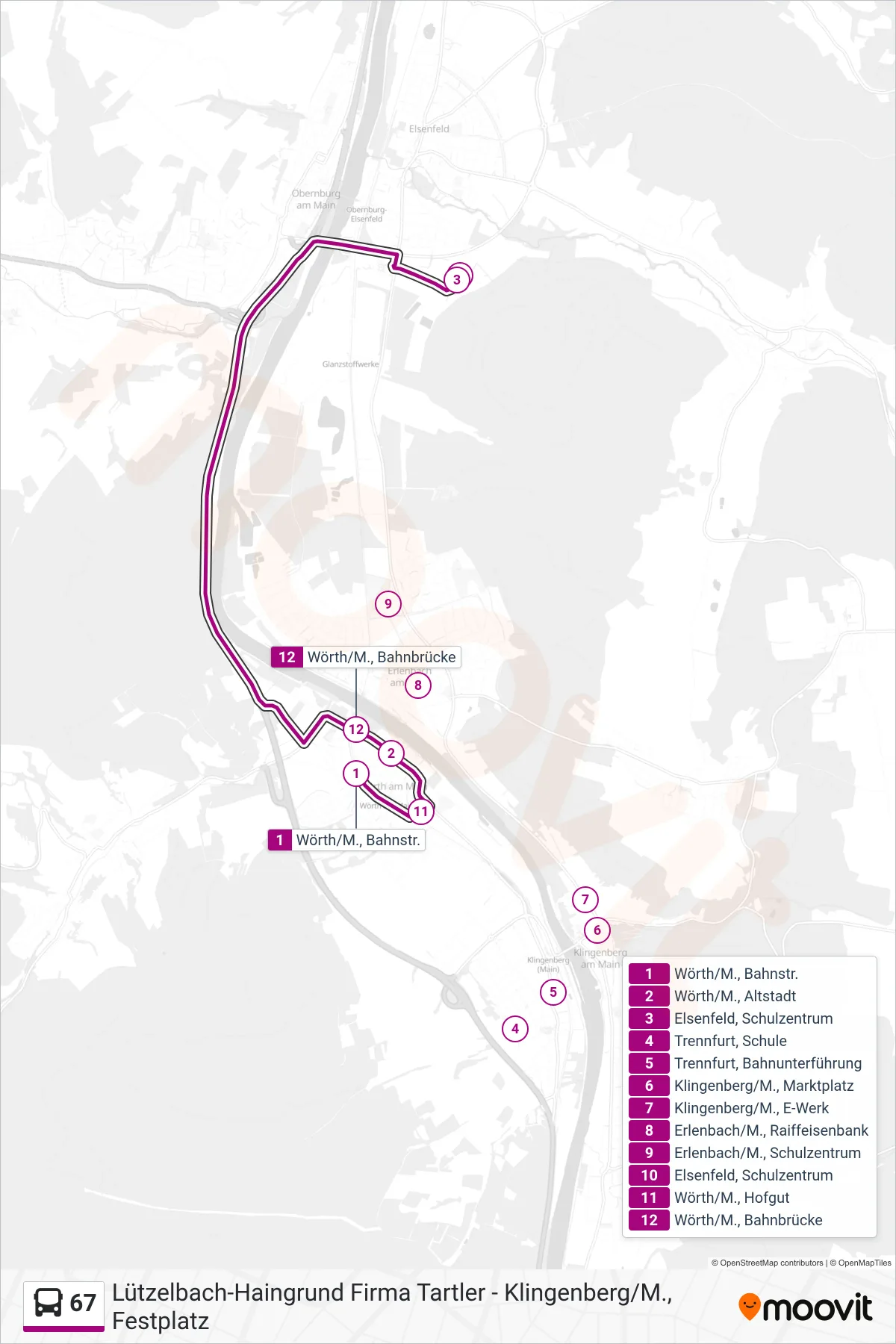 67 bus Line (Elsenfeld ; Schulzentrum) route and stops on a map
