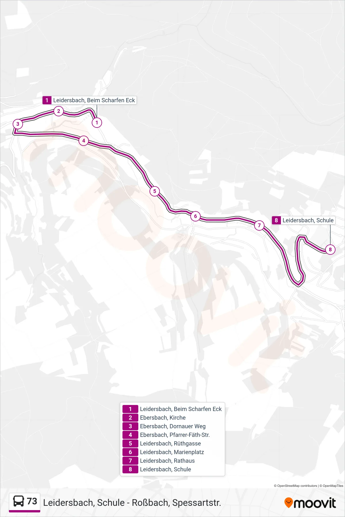 73 bus Line (Leidersbach ; Schule) route and stops on a map