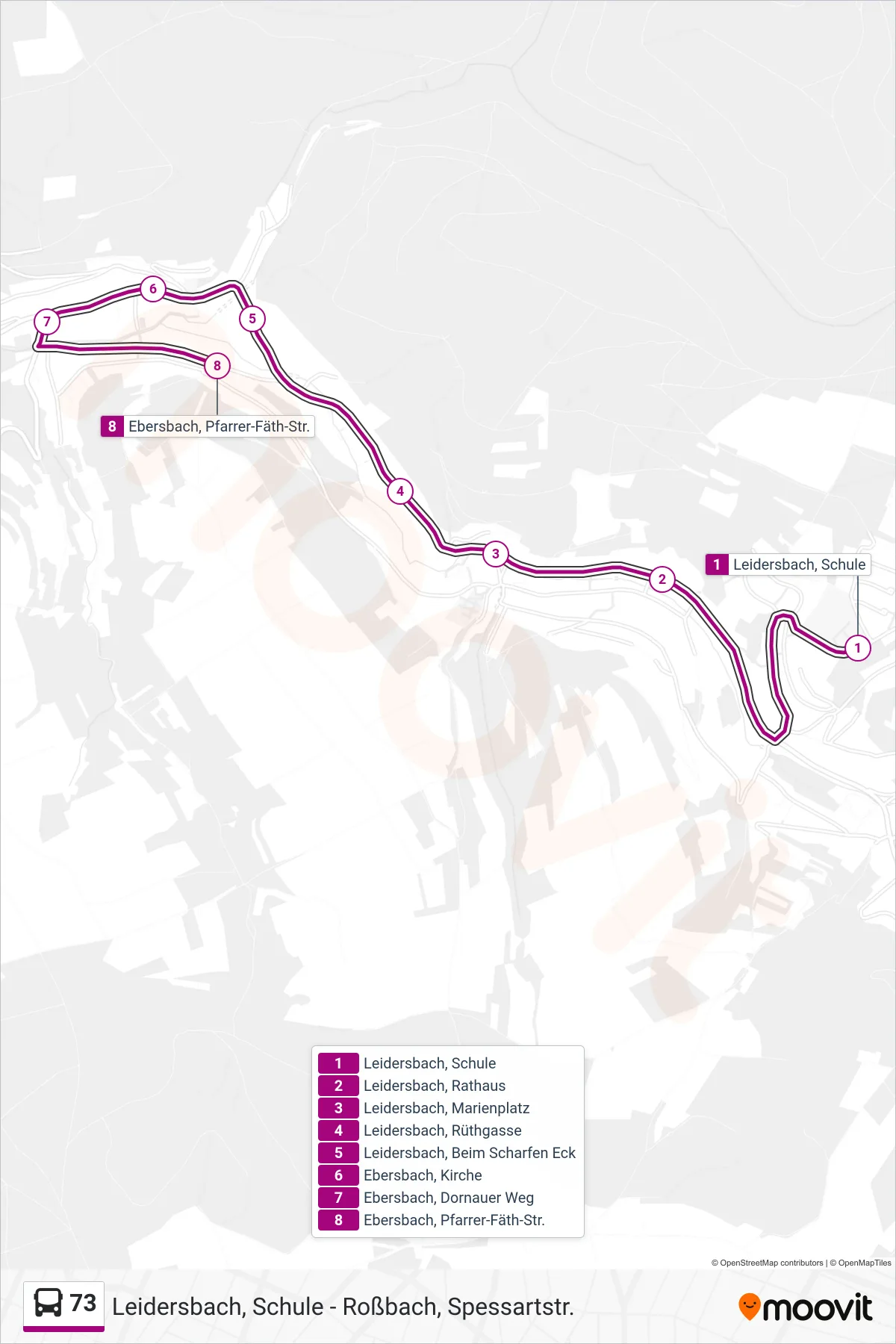 73 bus Line (Leidersbach; Ebersbach) route and stops on a map