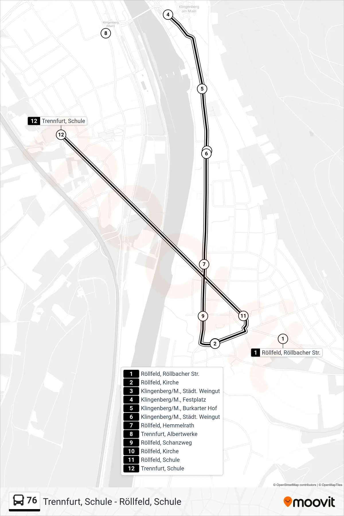 76 bus Line (Trennfurt, Schule) route and stops on a map