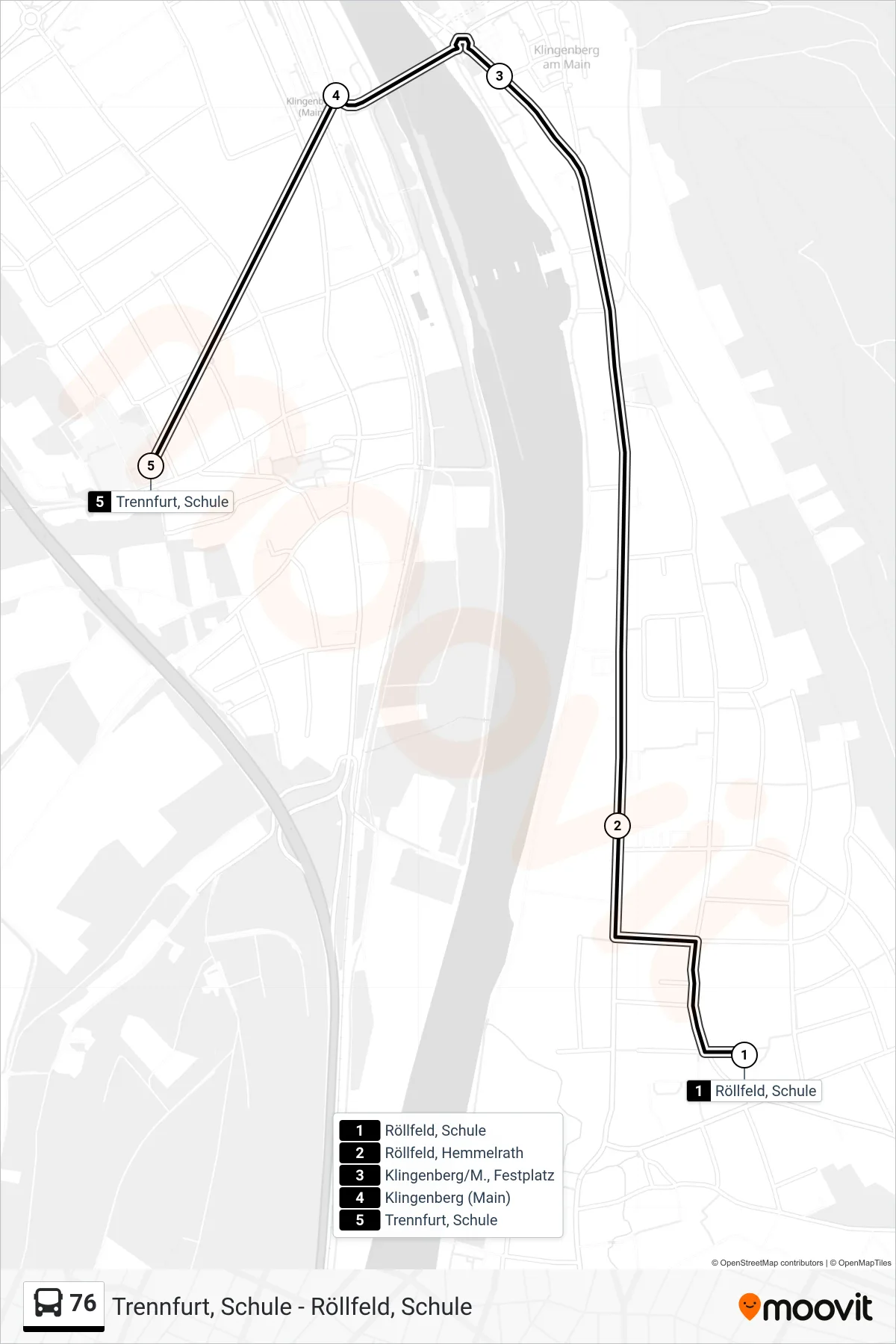 76 bus Line (Trennfurt Schule) route and stops on a map