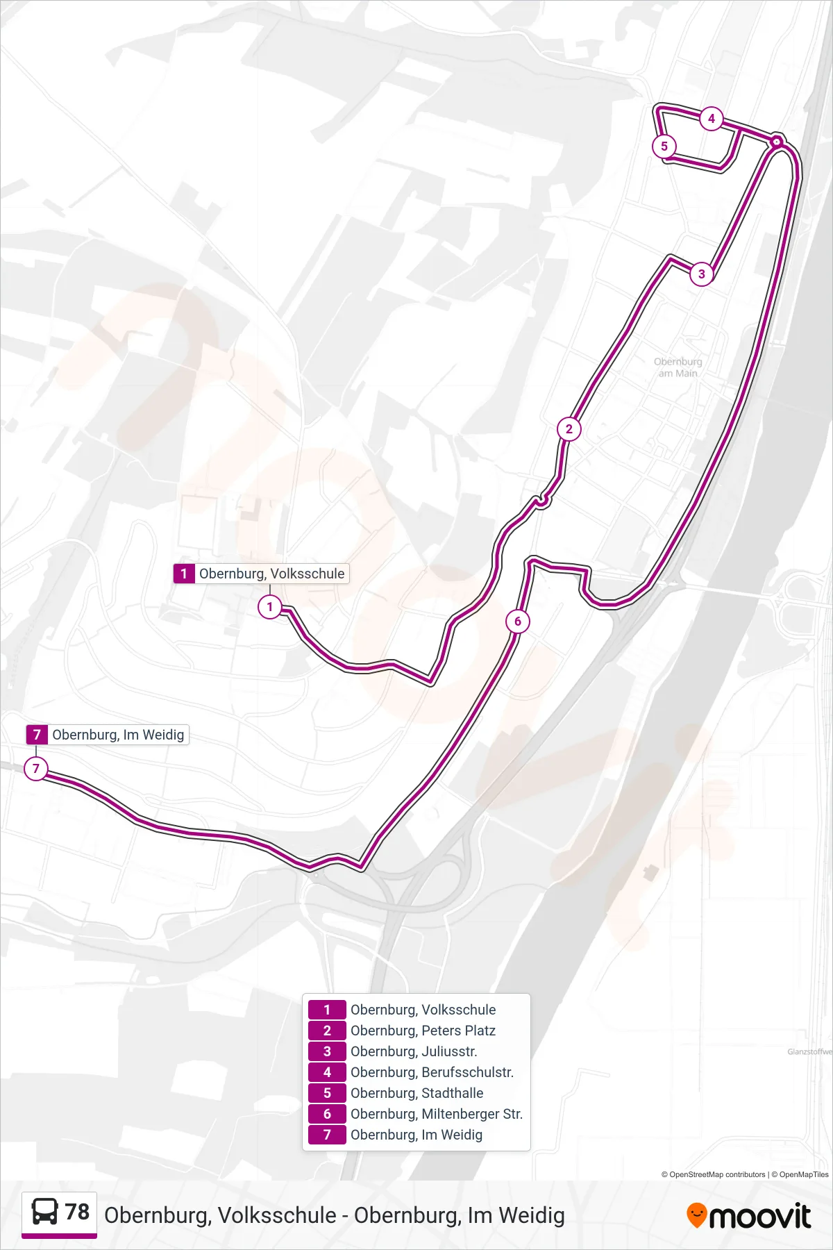 Linie 78 (Bus) Richtung Obernburg; Im Weidig: Route und Haltestellen auf der Karte