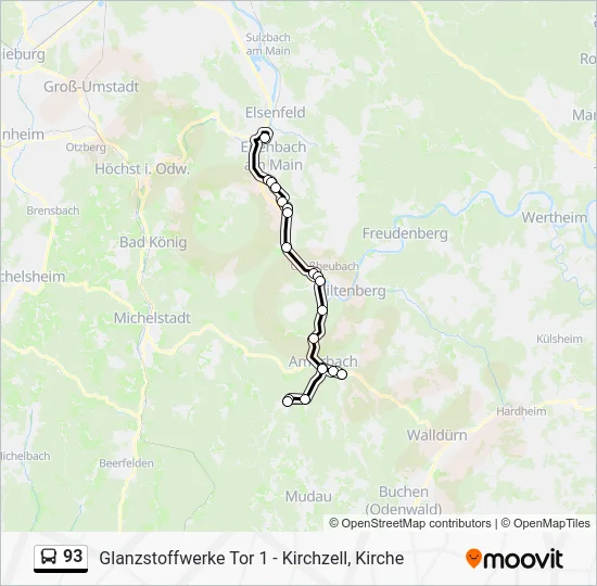 Автобус 93: карта маршрута