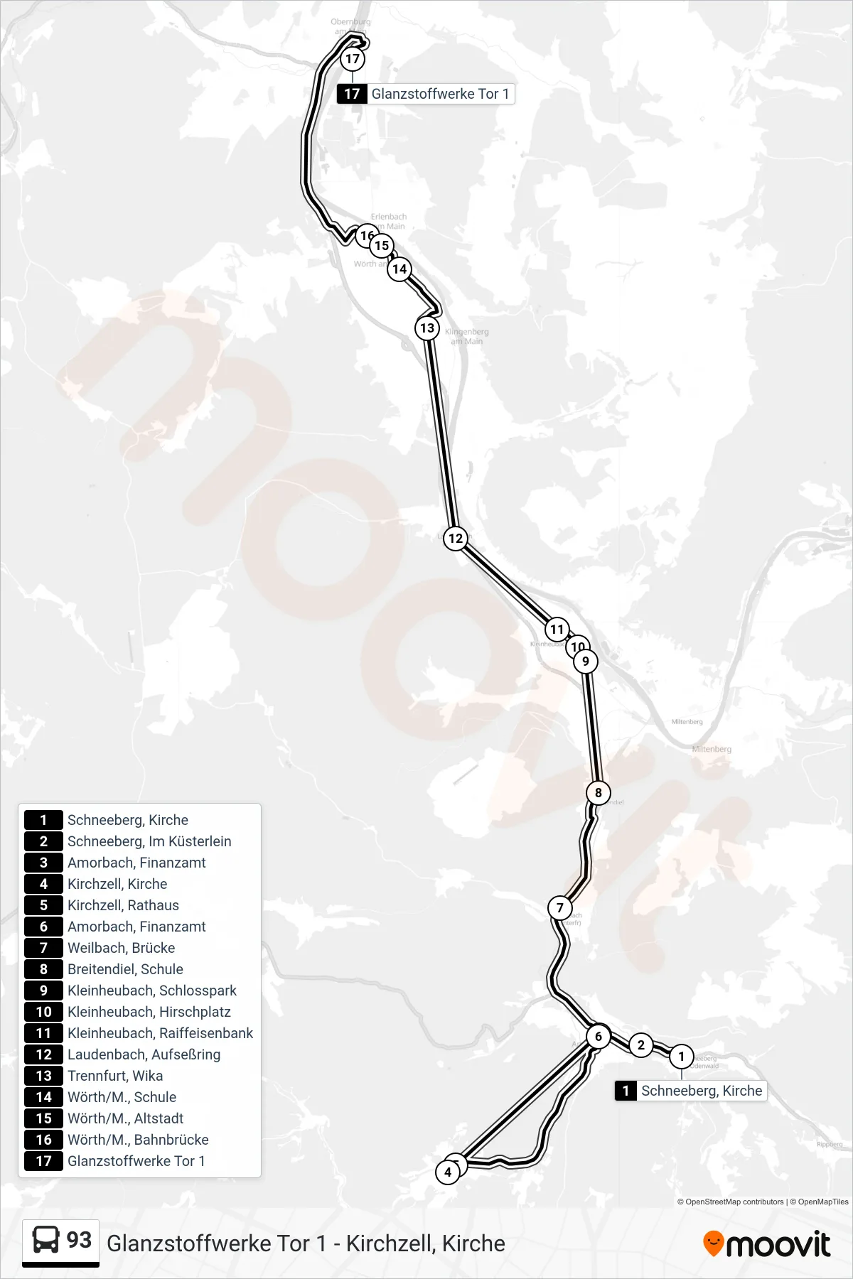 Linie 93 (Bus) Richtung Glanzstoffwerke ; Tor 1: Route und Haltestellen auf der Karte