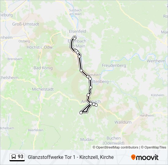 Автобус 93: карта маршрута