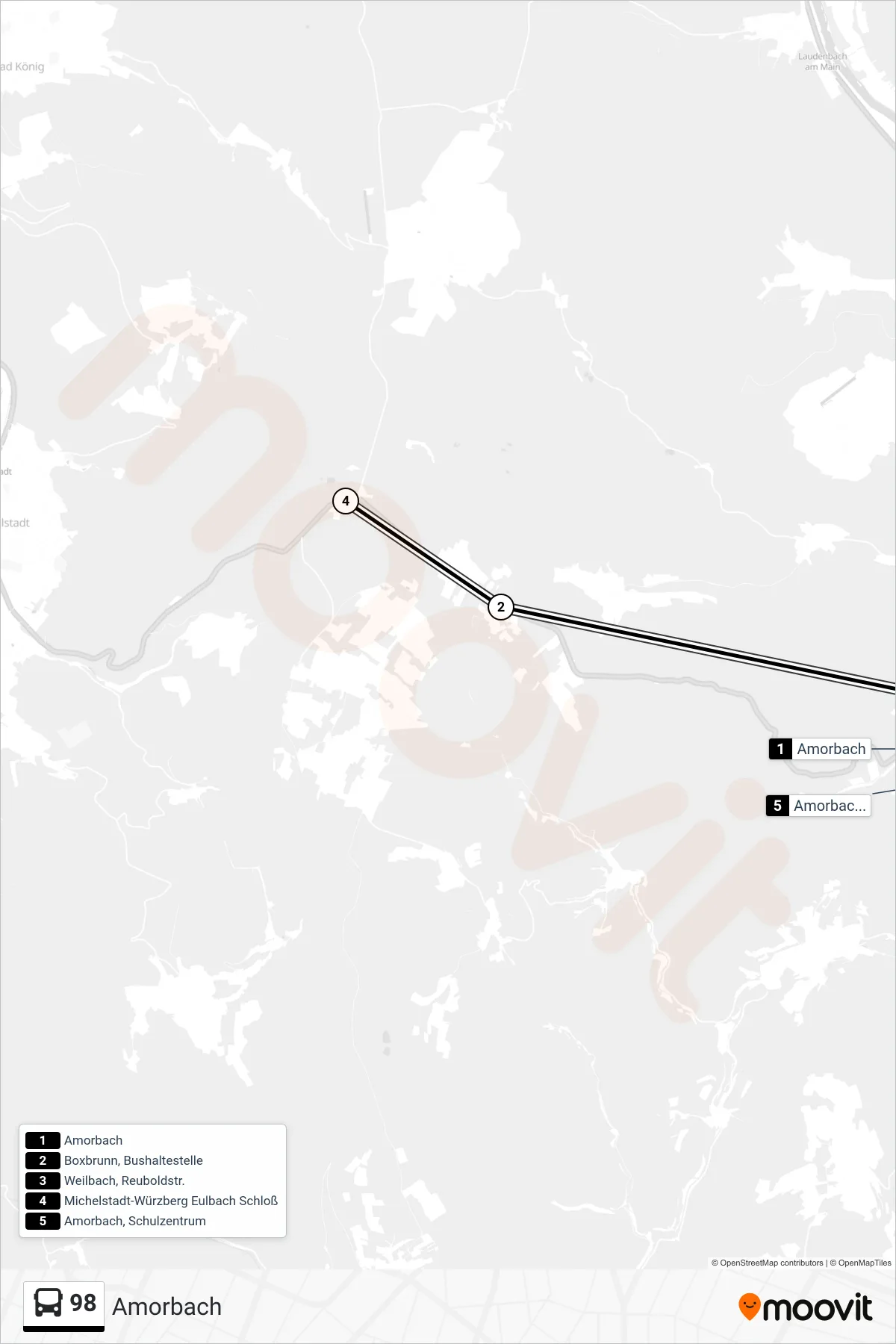 Linie 98 (Bus) Richtung Amorbach: Route und Haltestellen auf der Karte
