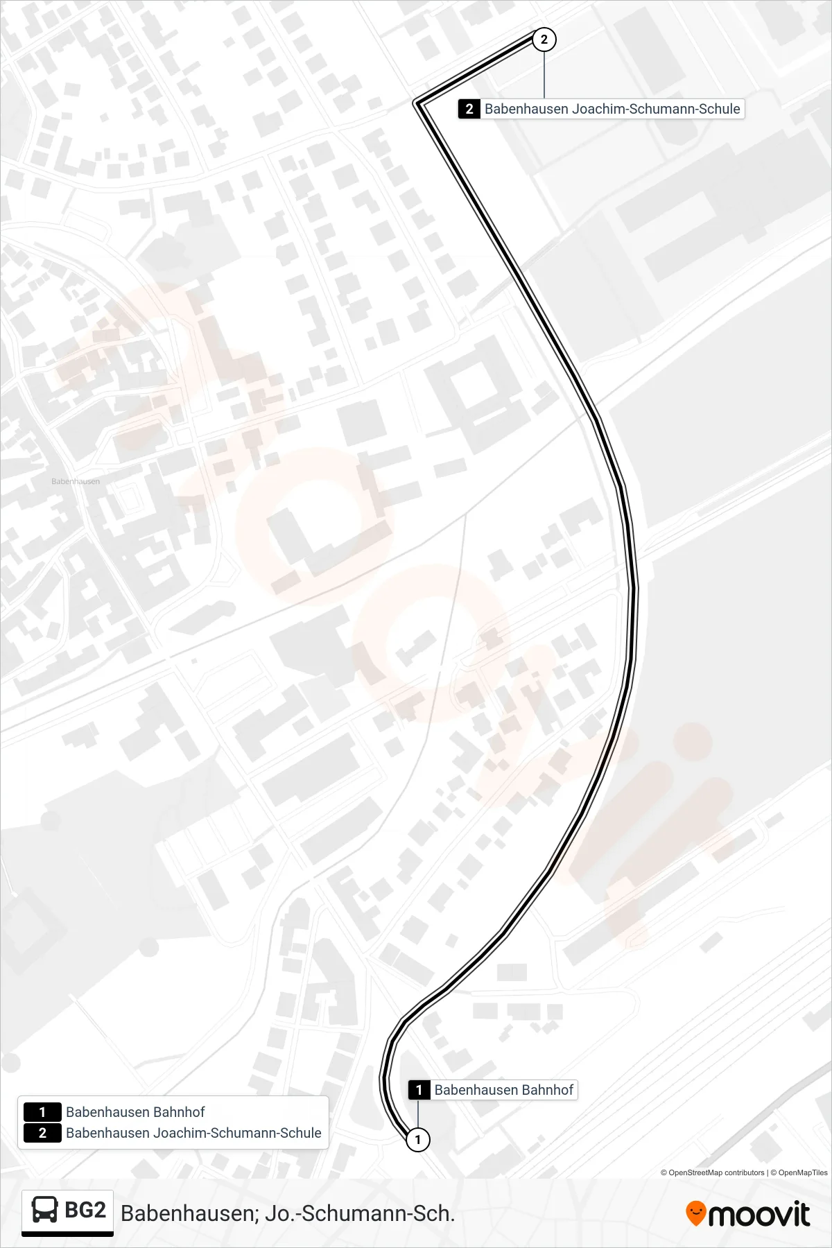 Linie BG2 (Bus) Richtung Babenhausen; Jo.-Schumann-Sch.: Route und Haltestellen auf der Karte