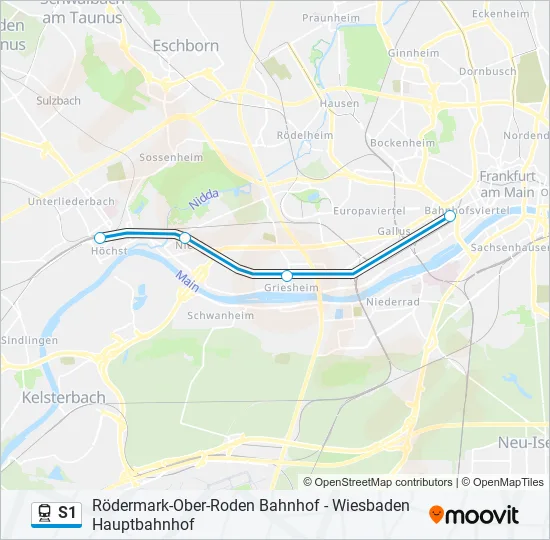 Поезд S1: карта маршрута