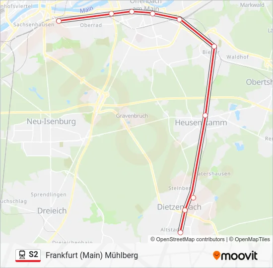 Поезд S2: карта маршрута