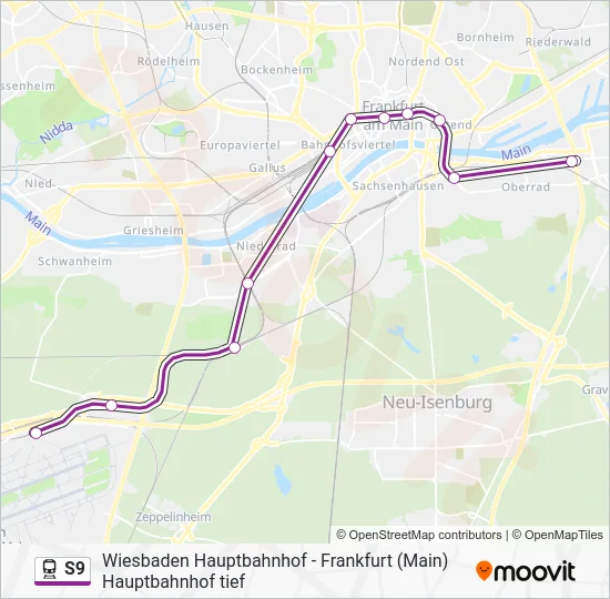 Поезд S9: карта маршрута