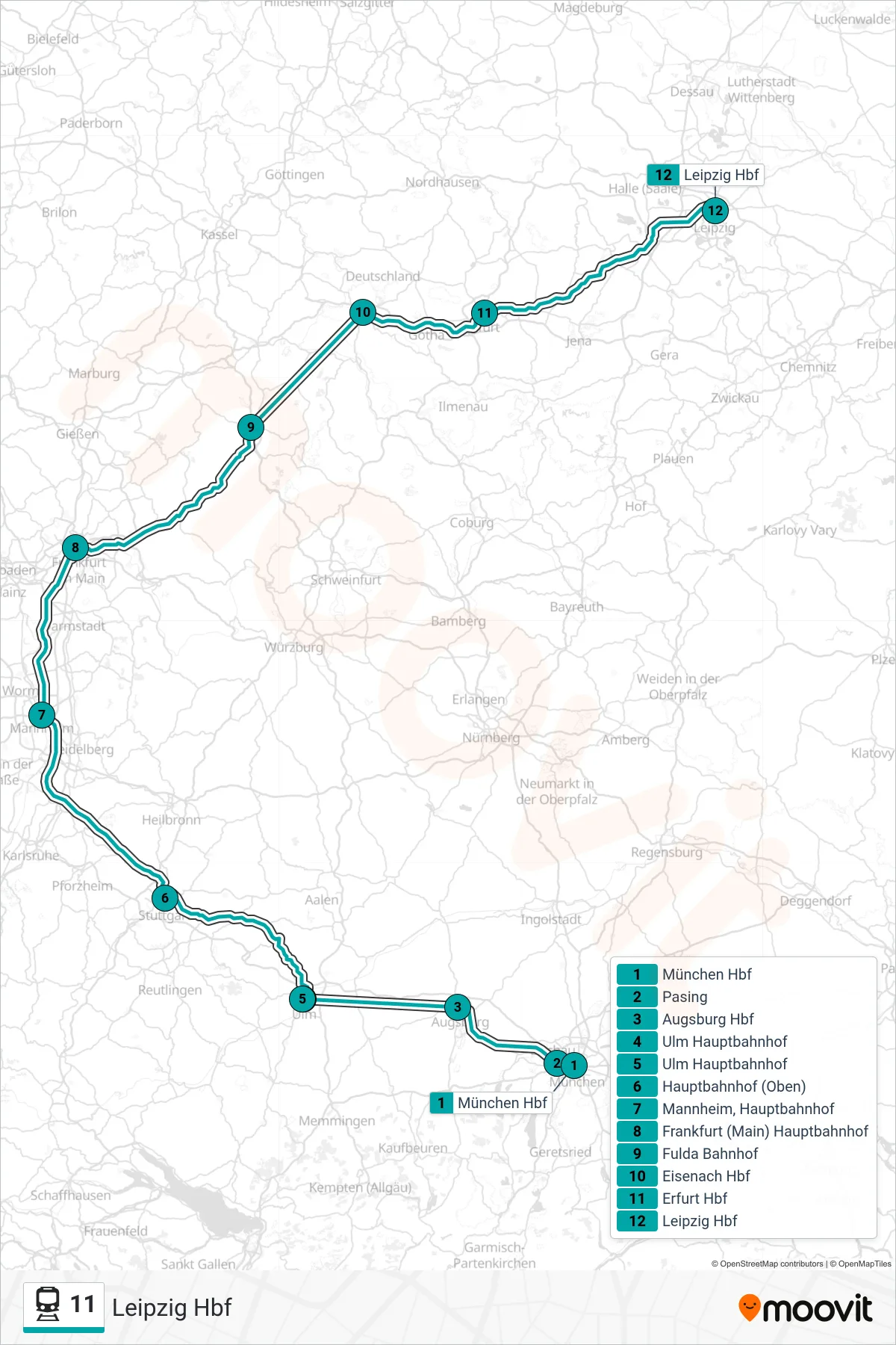 Linie 11 (Bahn) Richtung Leipzig Hbf: Route und Haltestellen auf der Karte