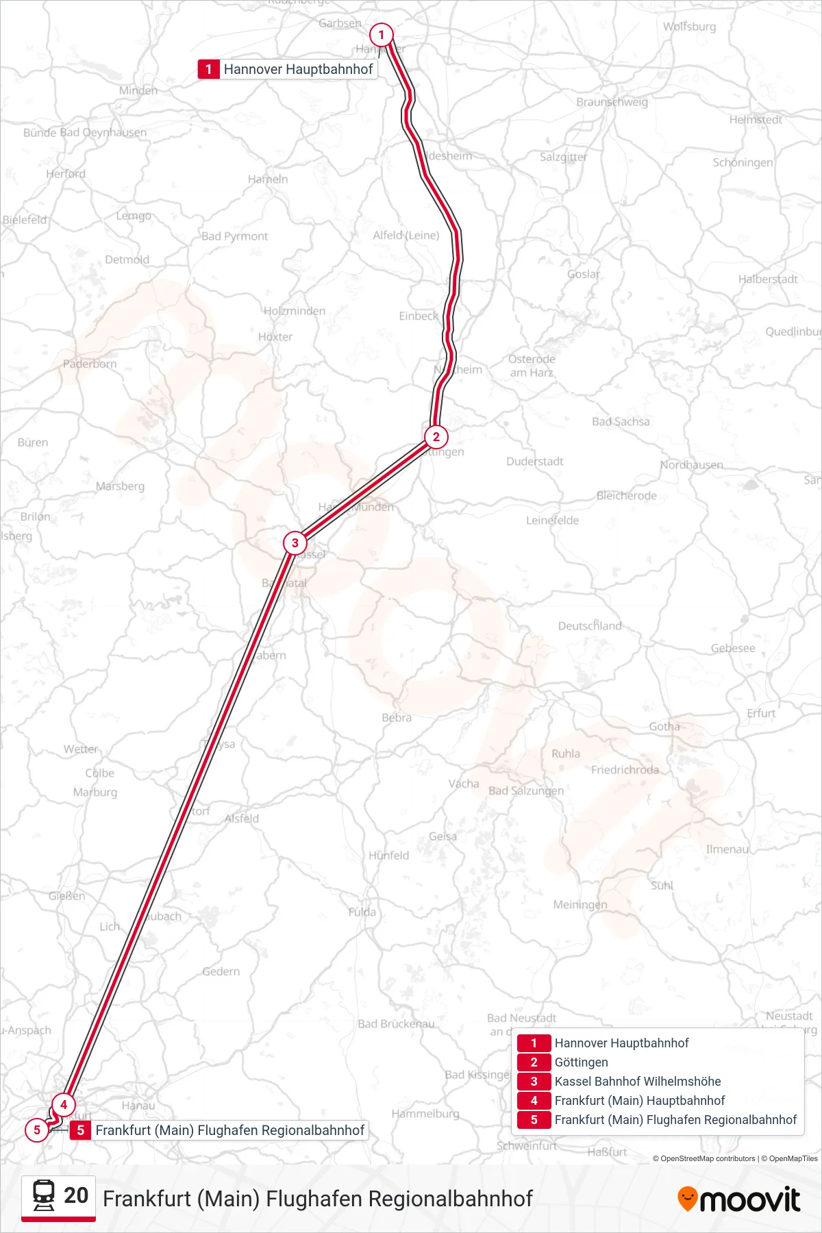 20 rail Line (Frankfurt (Main) Flughafen Regionalbahnhof) route and stops on a map