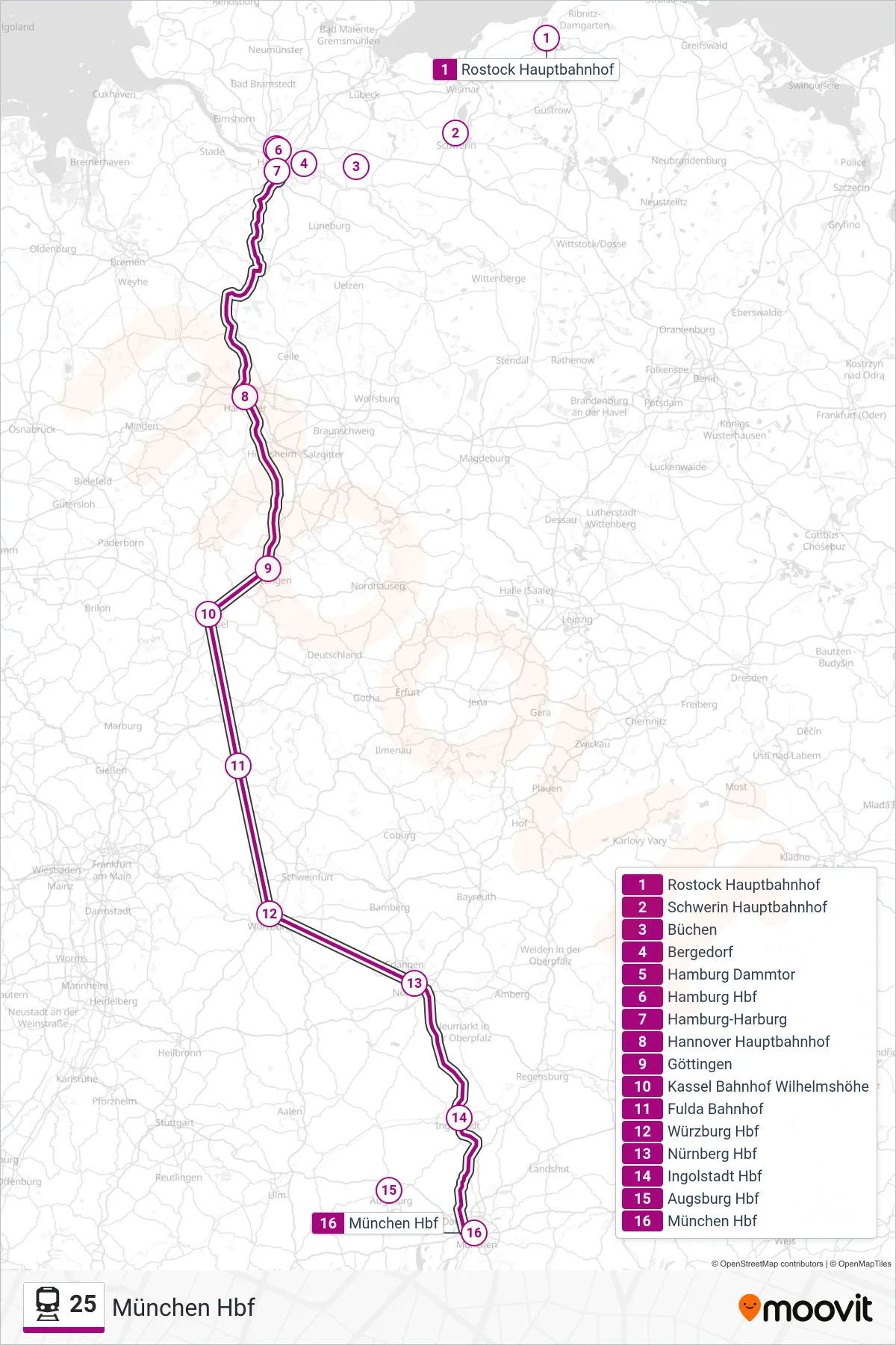 Linie 25 (Bahn) Richtung München Hbf: Route und Haltestellen auf der Karte