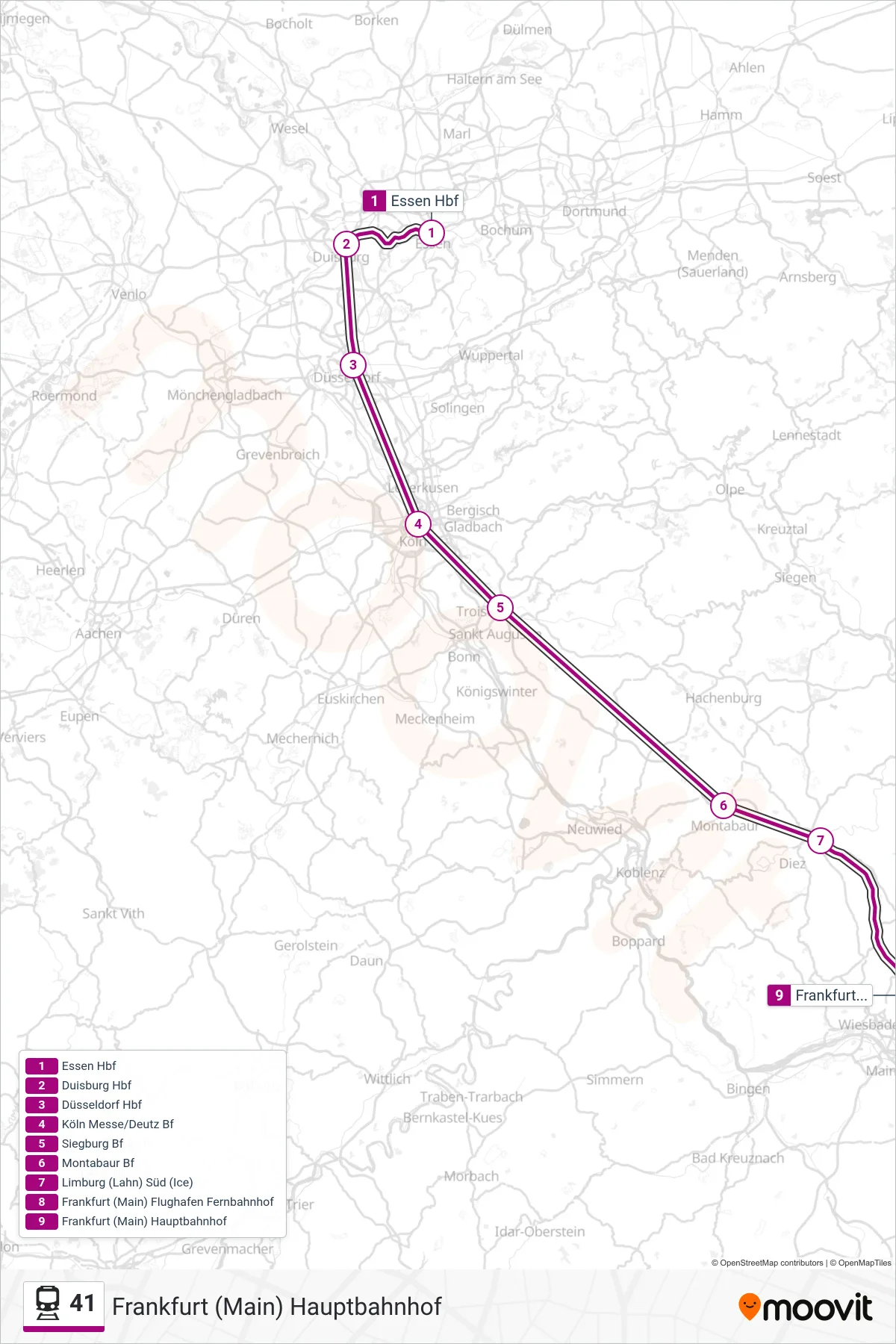Linie 41 (Bahn) Richtung Frankfurt (Main) Hauptbahnhof: Route und Haltestellen auf der Karte