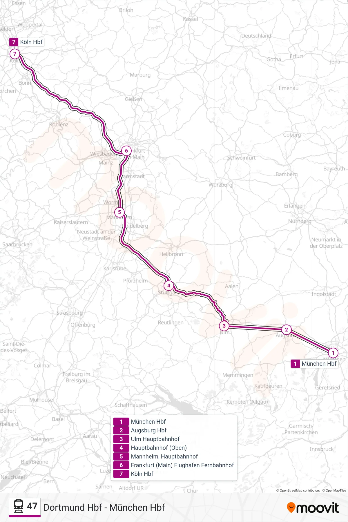 Linie 47 (Bahn) Richtung Köln Hbf: Route und Haltestellen auf der Karte
