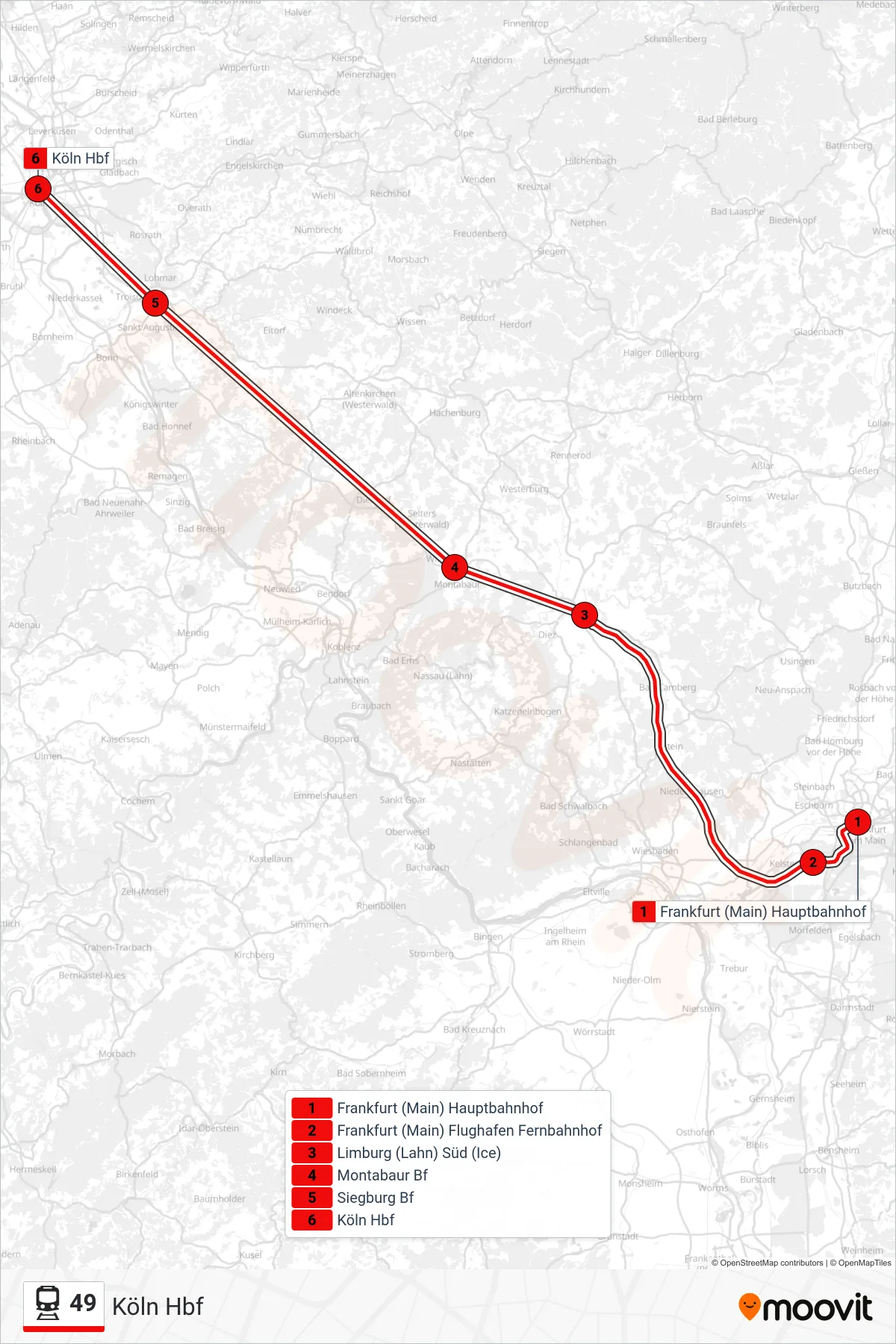 Linie 49 (Bahn) Richtung Köln Hbf: Route und Haltestellen auf der Karte