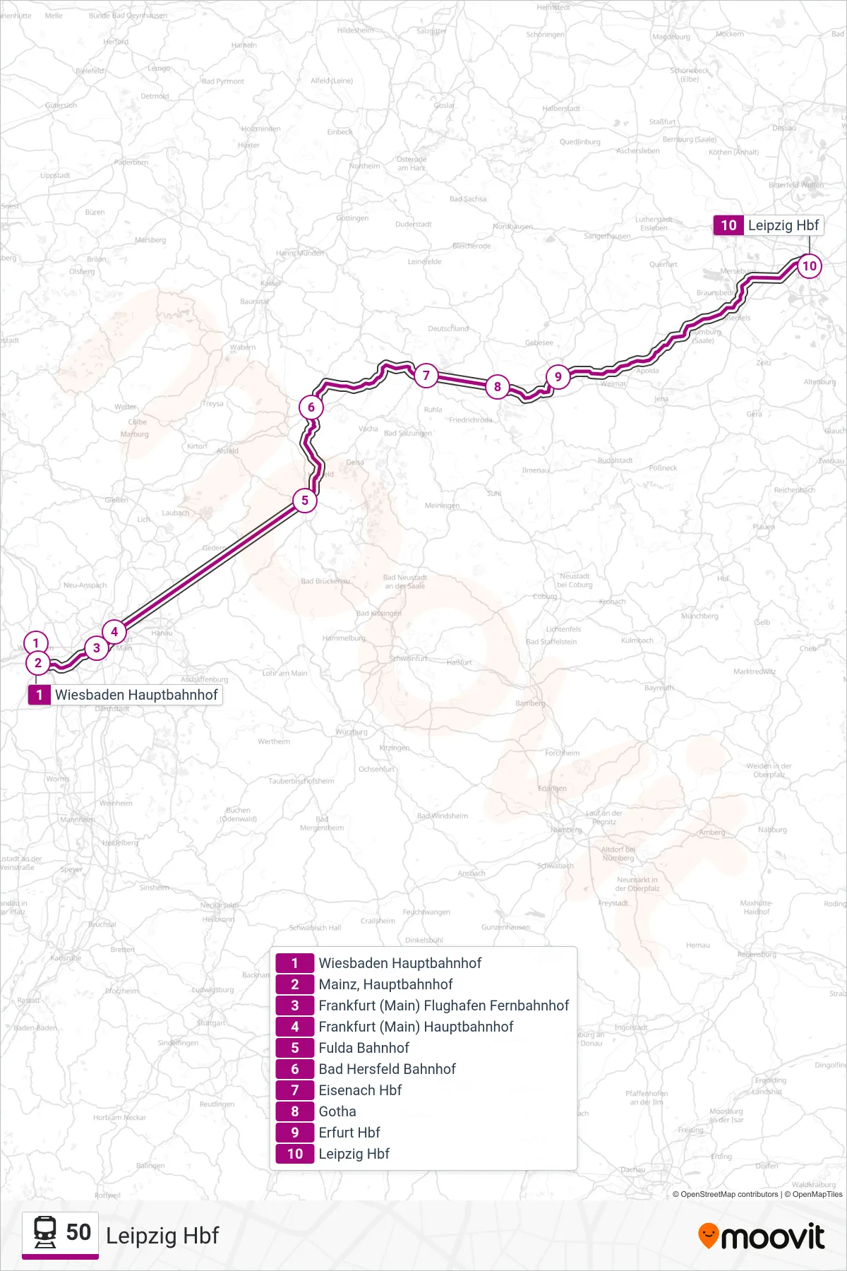 Linie 50 (Bahn) Richtung Leipzig Hbf: Route und Haltestellen auf der Karte
