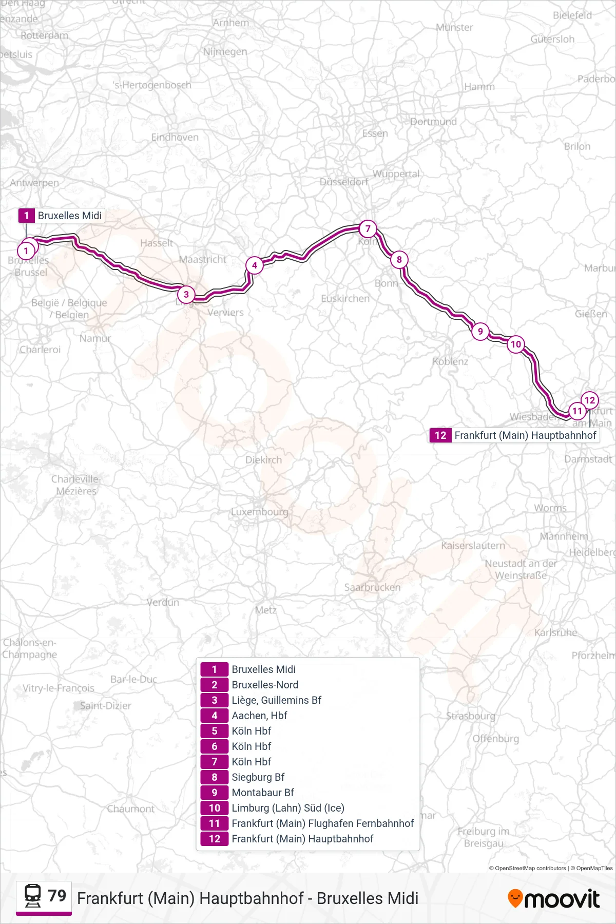 79 rail Line (Frankfurt (Main) Hauptbahnhof) route and stops on a map
