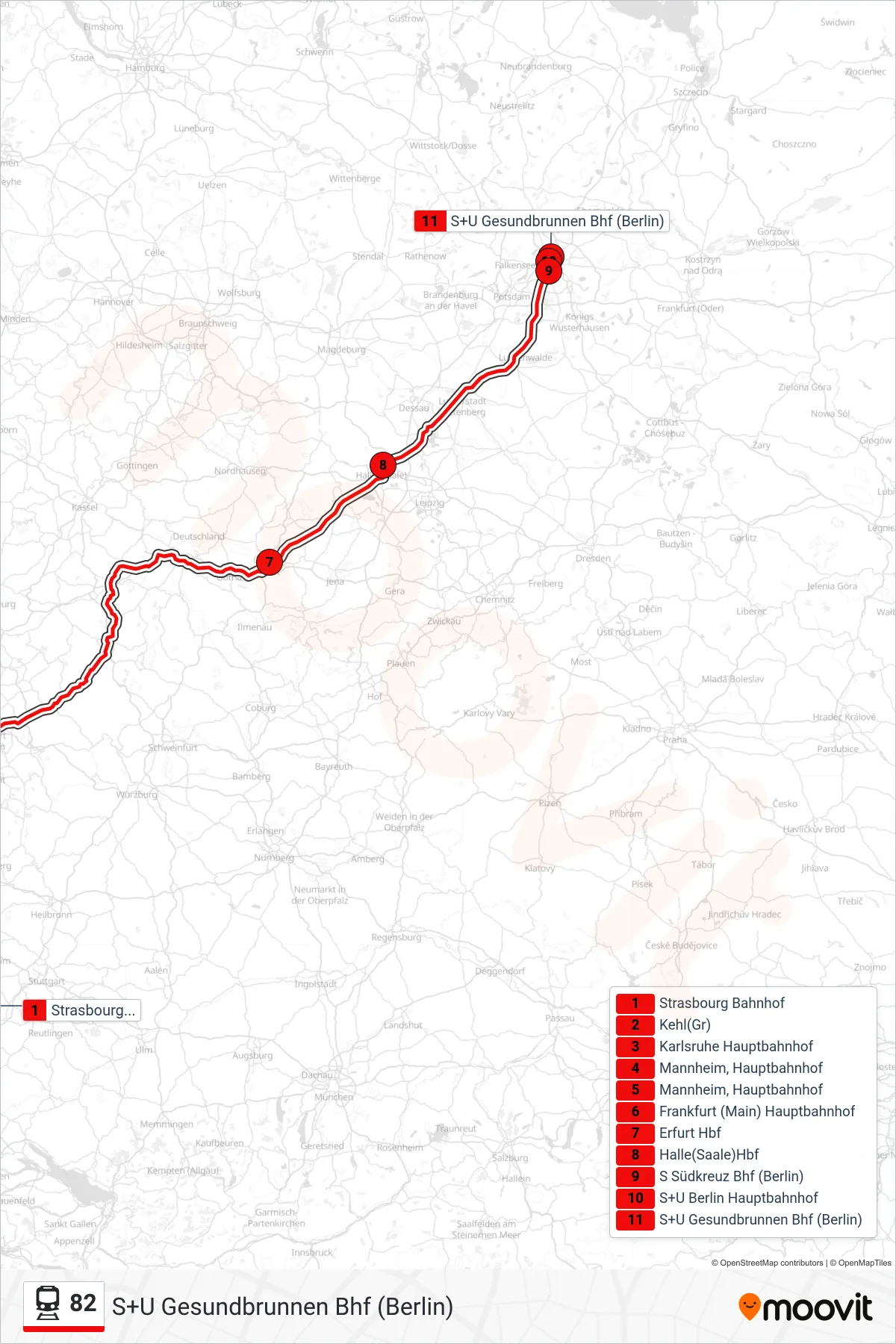 Linie 82 (Bahn) Richtung S+U Gesundbrunnen Bhf (Berlin): Route und Haltestellen auf der Karte