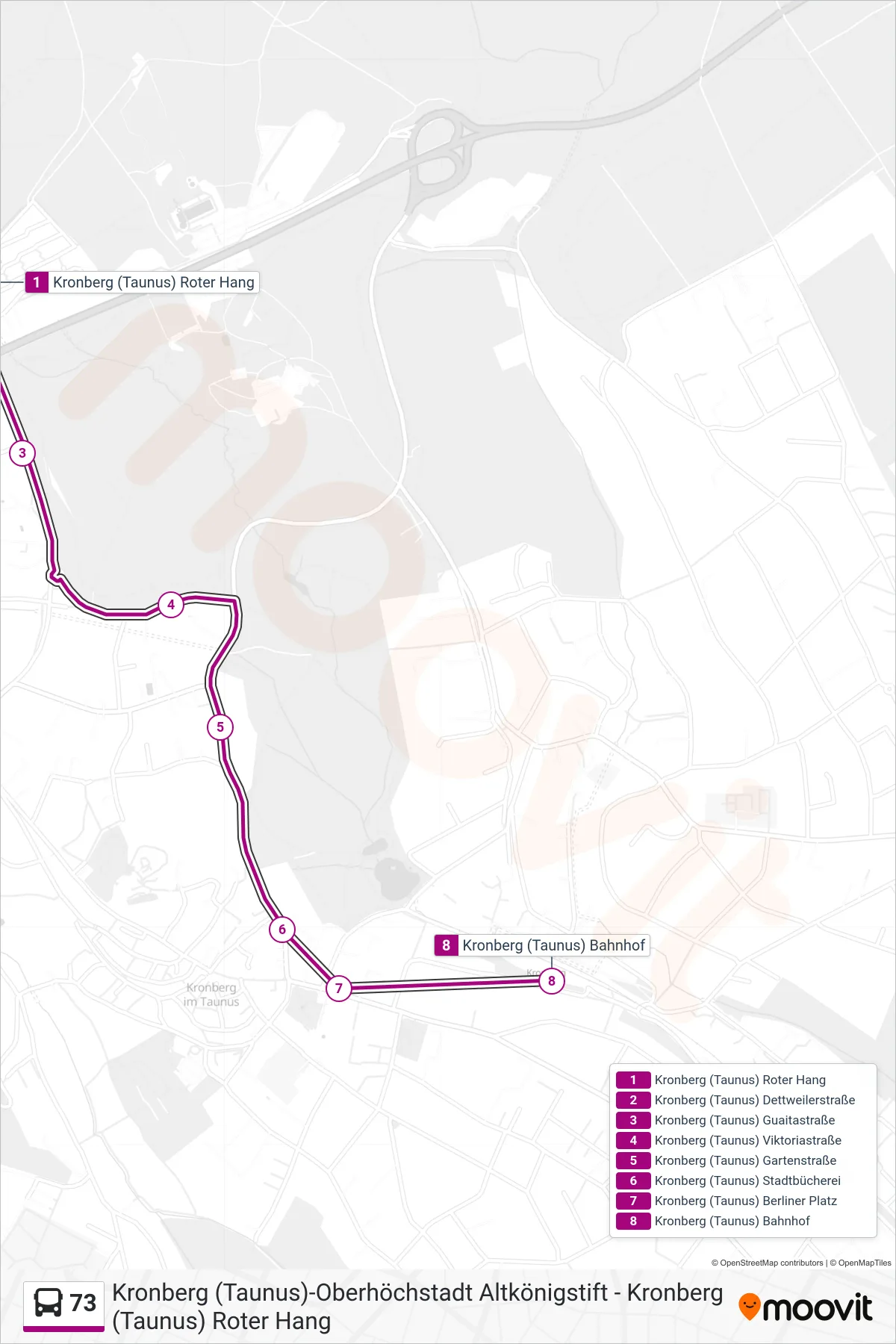 73 bus Line (Kronberg (Taunus) Bahnhof) route and stops on a map
