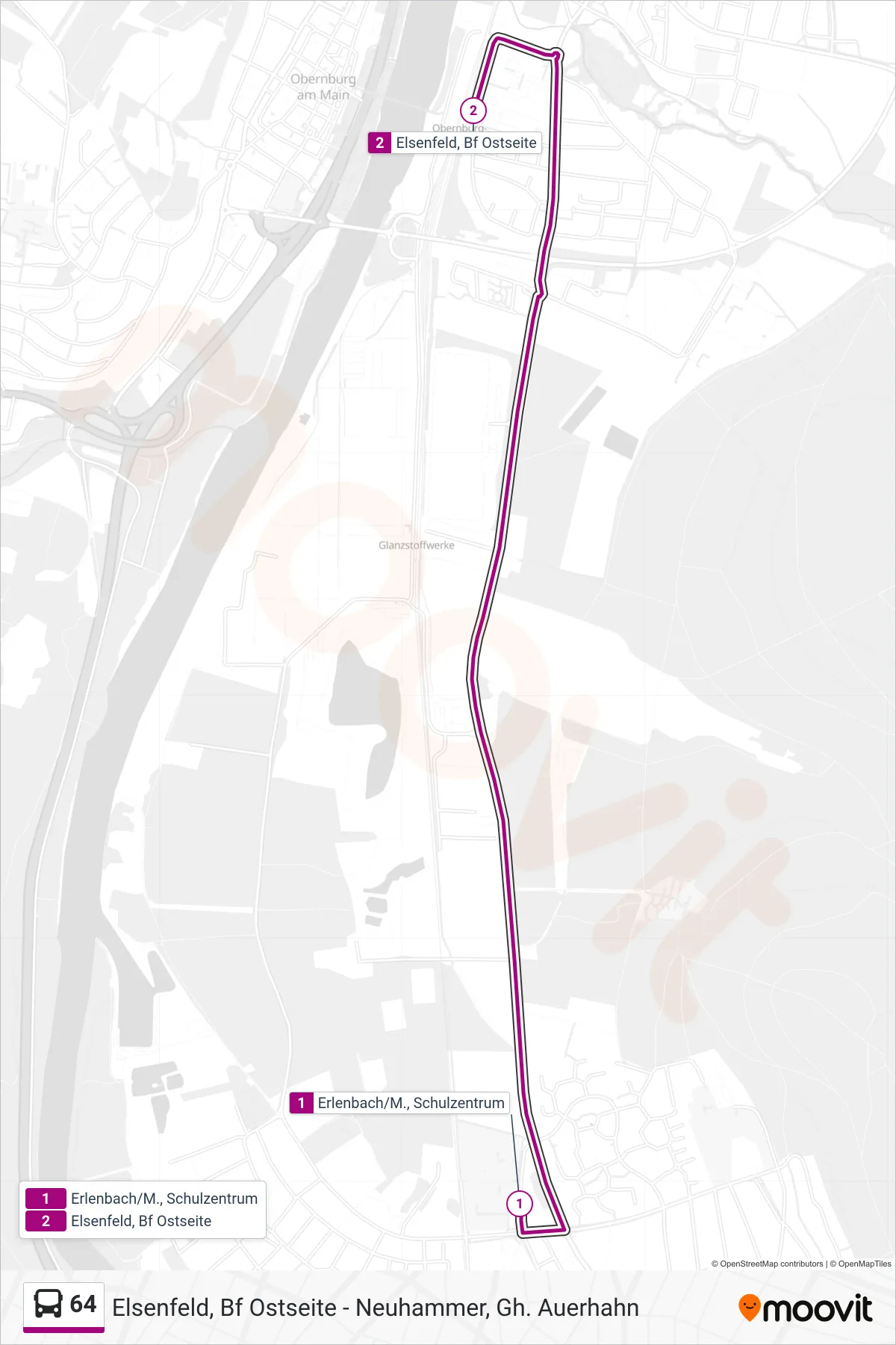 Linie 64 (Bus) Richtung Elsenfeld Bahnhof Ostseite: Route und Haltestellen auf der Karte