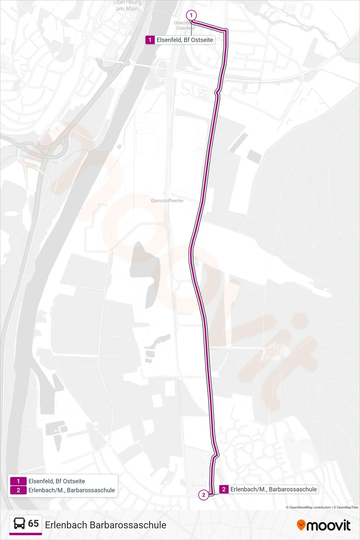 Linie 65 (Bus) Richtung Erlenbach Barbarossaschule: Route und Haltestellen auf der Karte