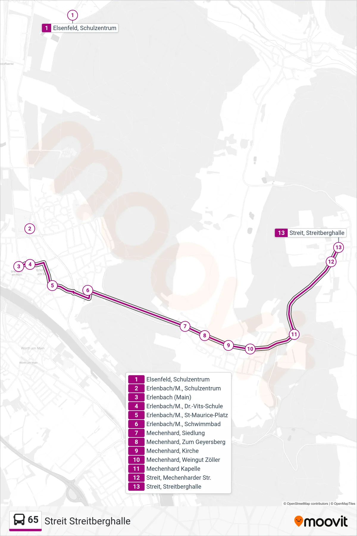 Linie 65 (Bus) Richtung Streit Streitberghalle: Route und Haltestellen auf der Karte