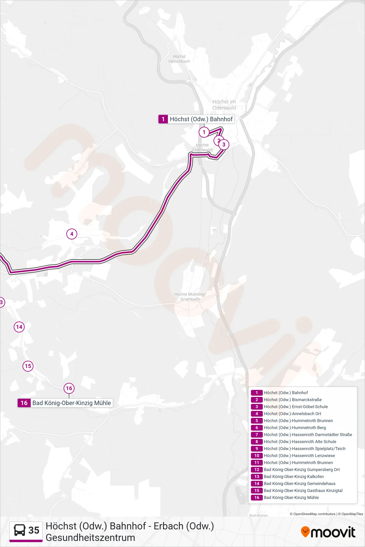 Linie 35 (Bus) Richtung Hassenroth: Route und Haltestellen auf der Karte