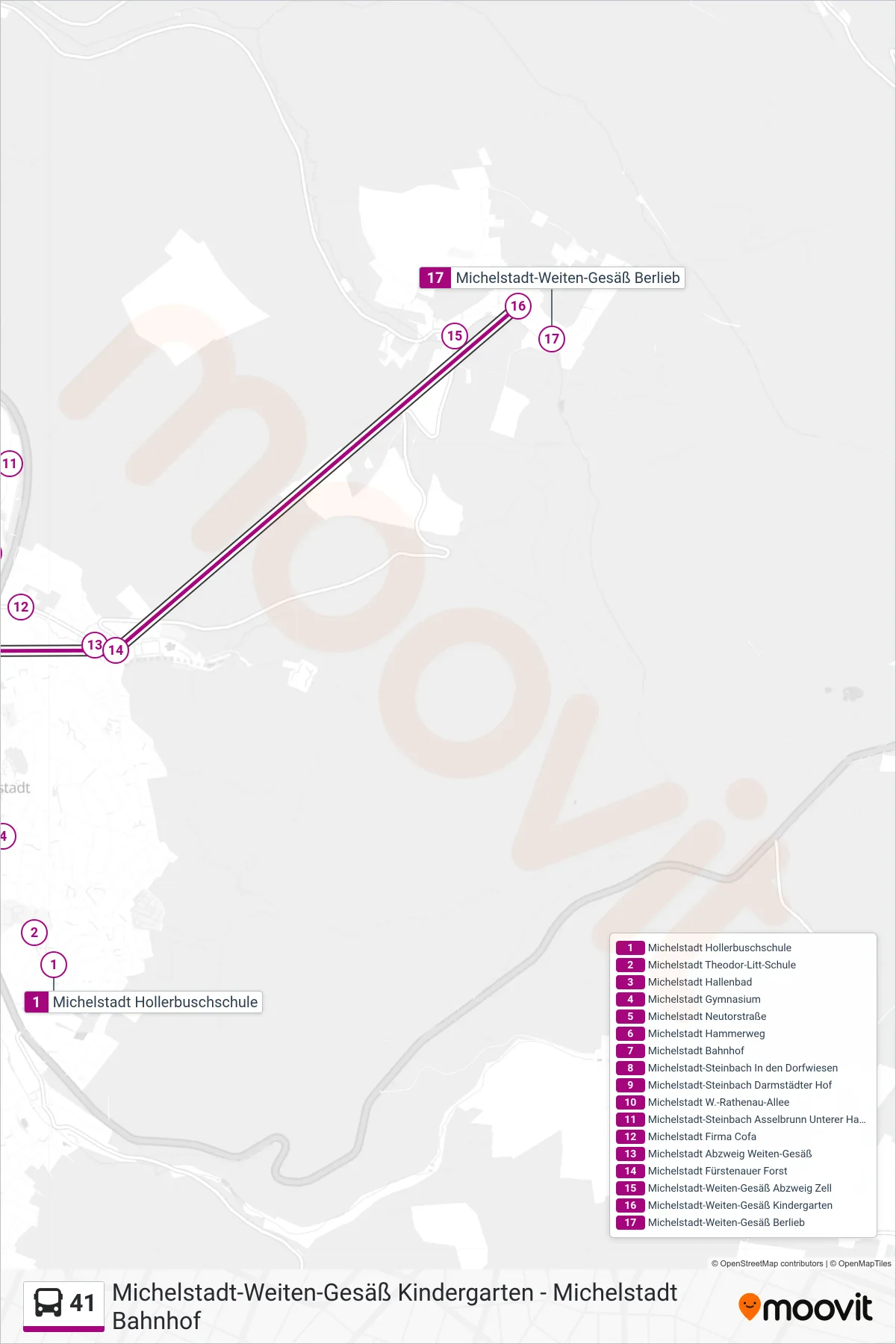 41 bus Line (Weiten-Gesäß) route and stops on a map