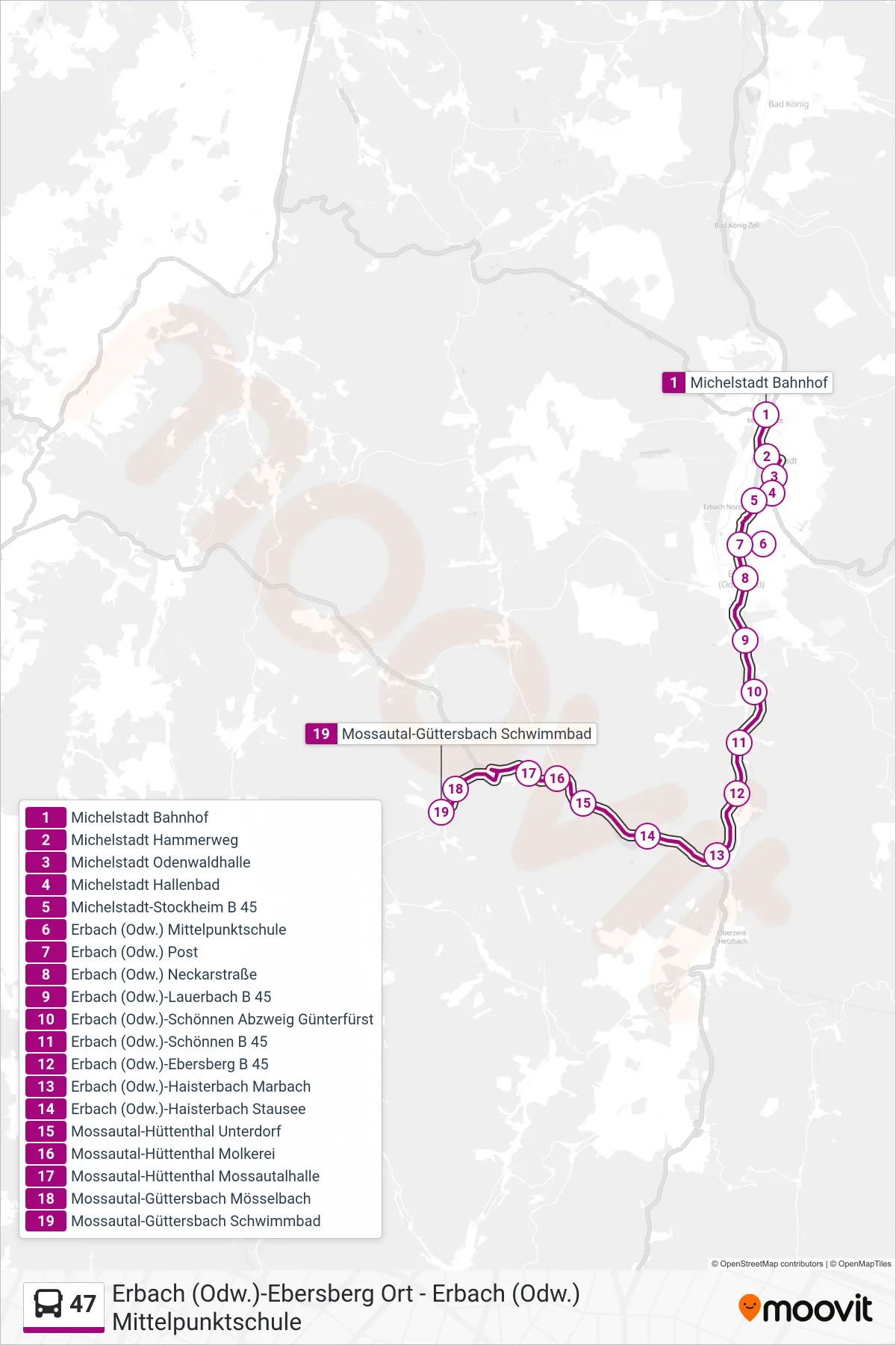 Linie 47 (Bus) Richtung Güttersbach: Route und Haltestellen auf der Karte