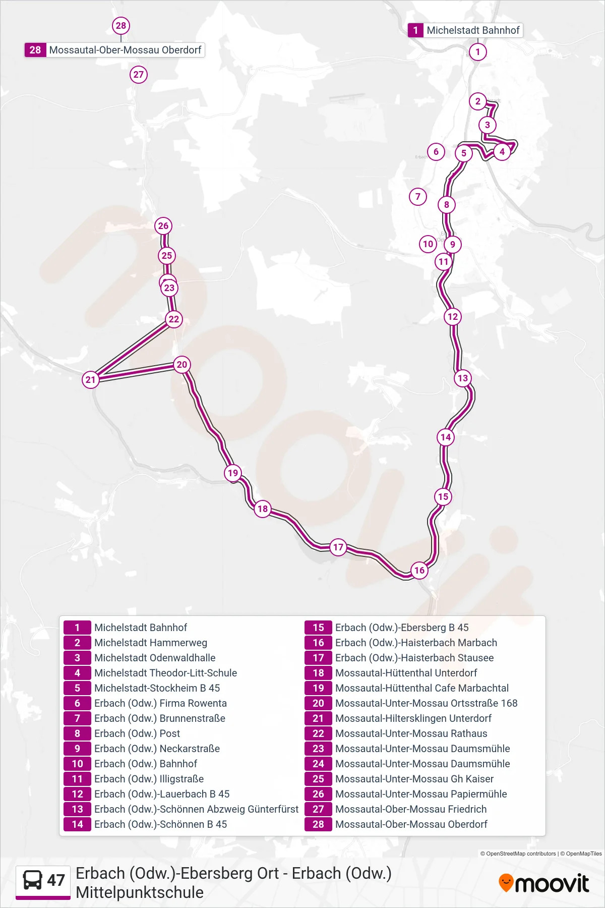 47 bus Line (Hüttenthal) route and stops on a map