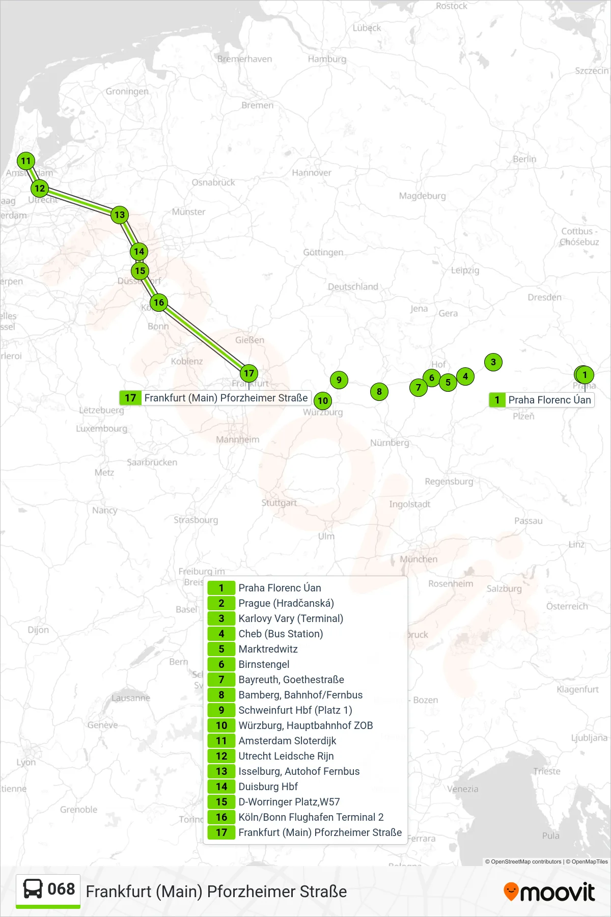Linie 068 (Bus) Richtung Frankfurt (Main) Pforzheimer Straße: Route und Haltestellen auf der Karte