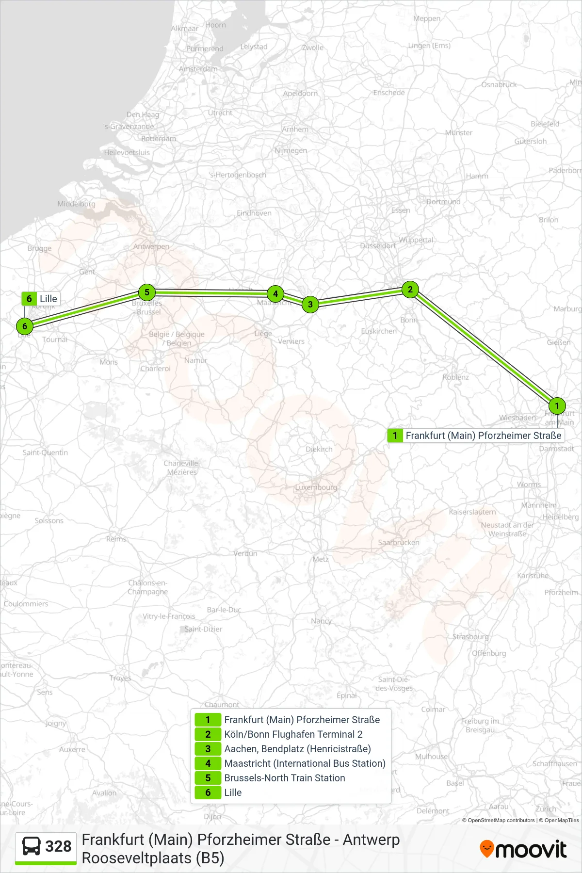 Linie 328 (Bus) Richtung Lille: Route und Haltestellen auf der Karte