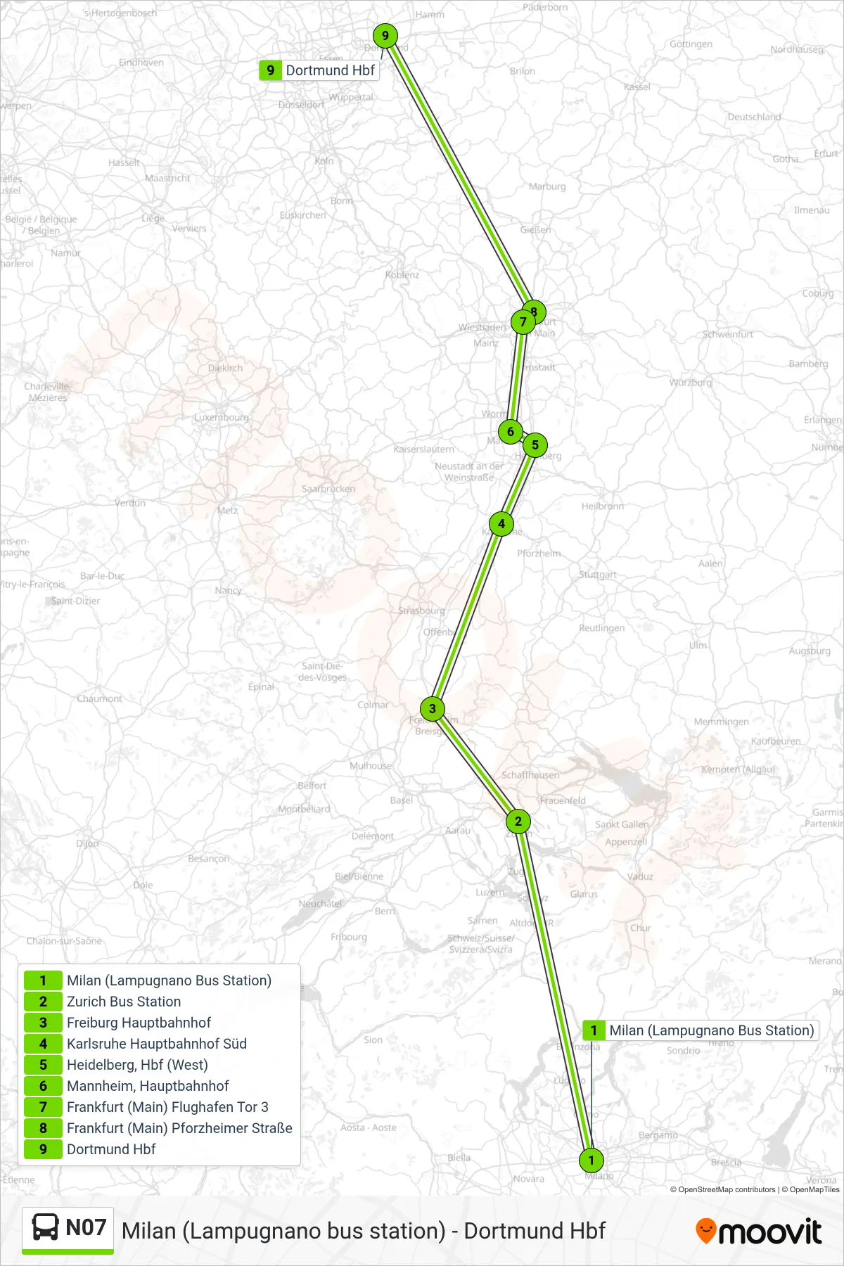 Linie N07 (Bus) Richtung Dortmund Hbf: Route und Haltestellen auf der Karte