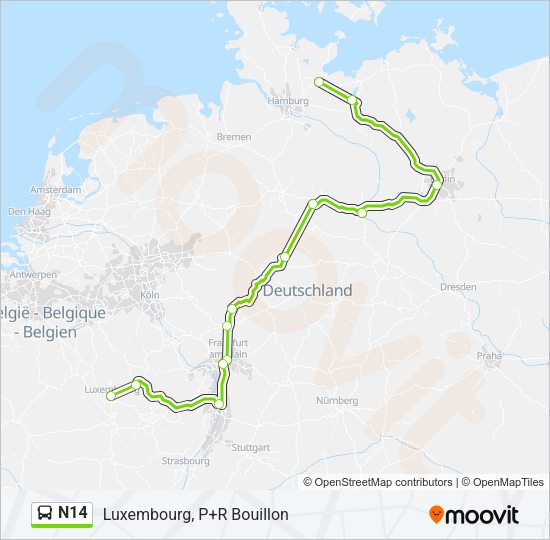 N14 Bus Line Map