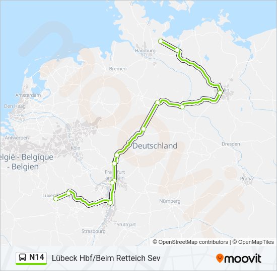 N14 Bus Line Map