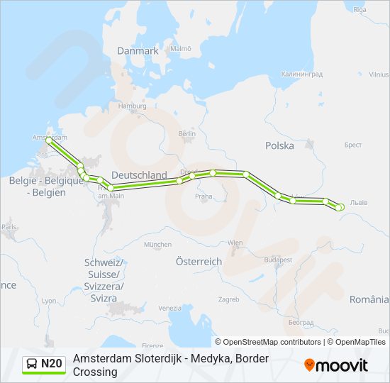 Автобус N20: карта маршрута