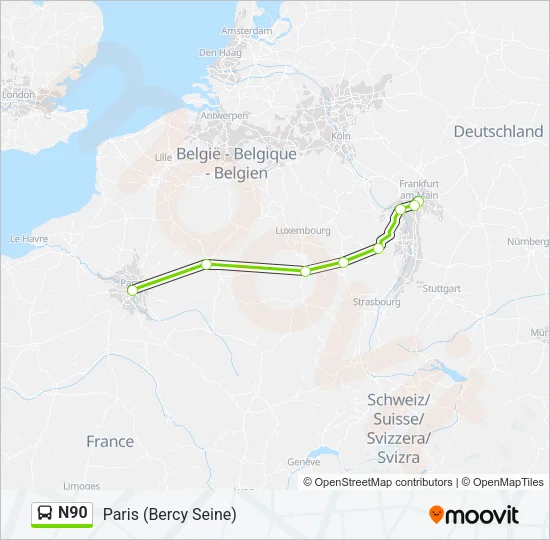 N90 Bus Line Map