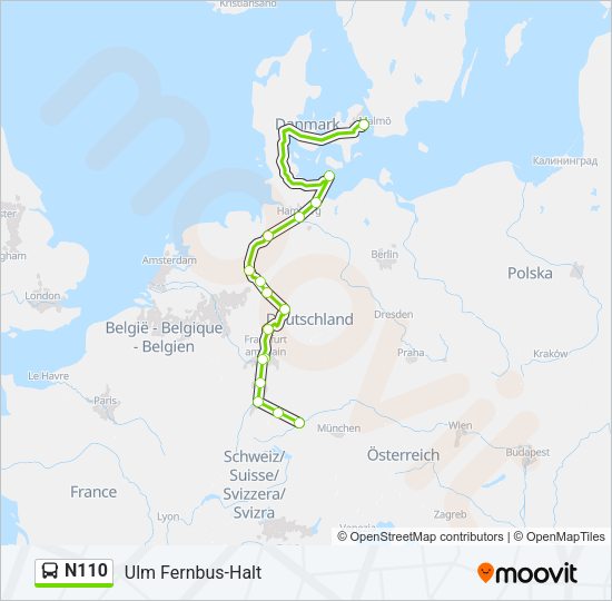Автобус N110: карта маршрута