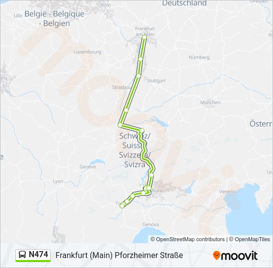 N474 Bus Line Map