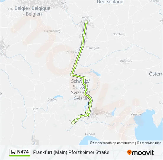 N474 Bus Line Map