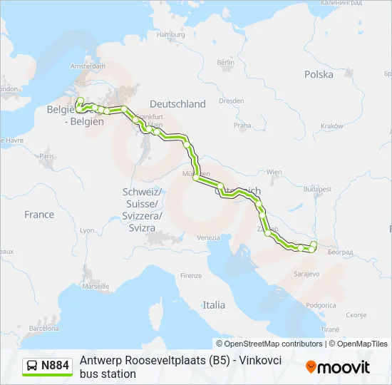 N884 Bus Line Map