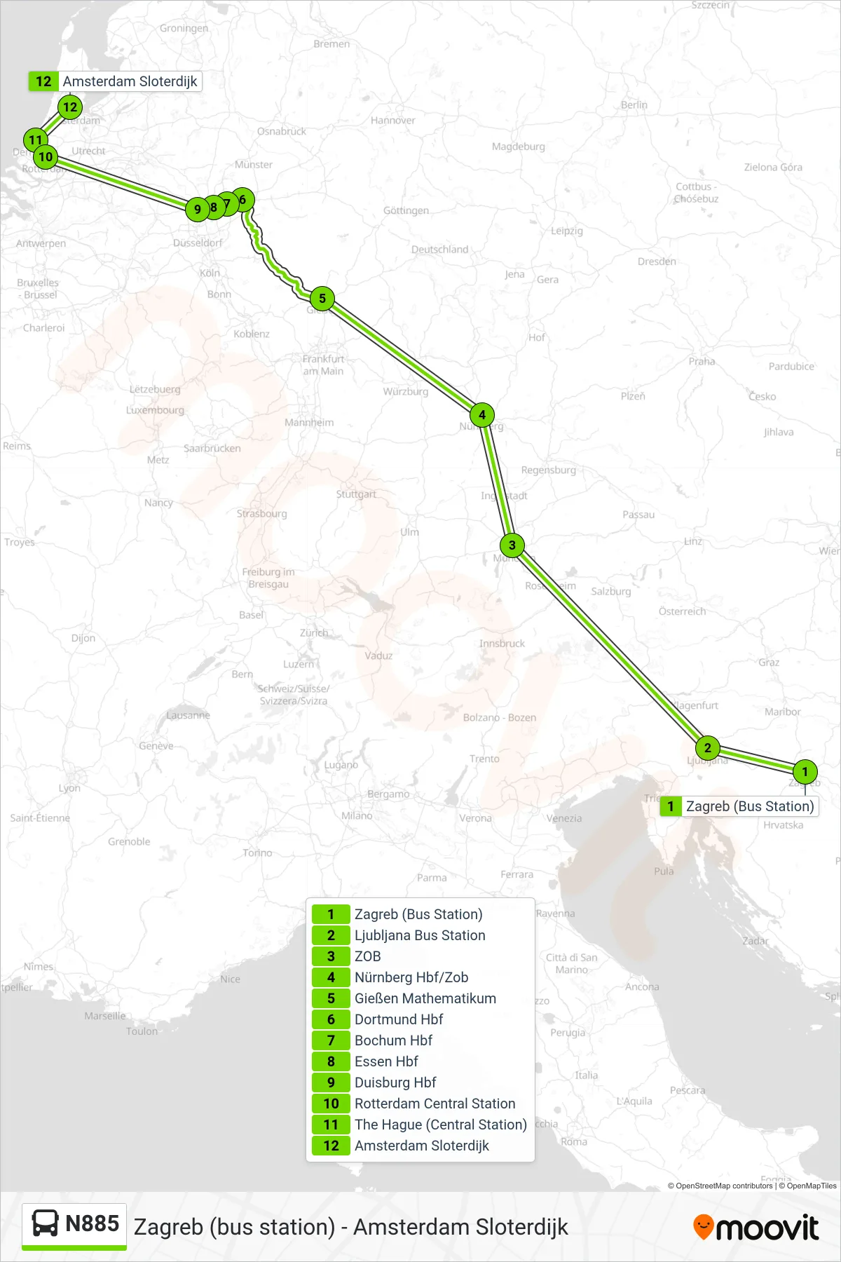 Linie N885 (Bus) Richtung Amsterdam Sloterdijk: Route und Haltestellen auf der Karte