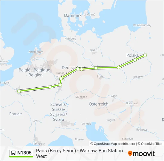 Автобус N1305: карта маршрута