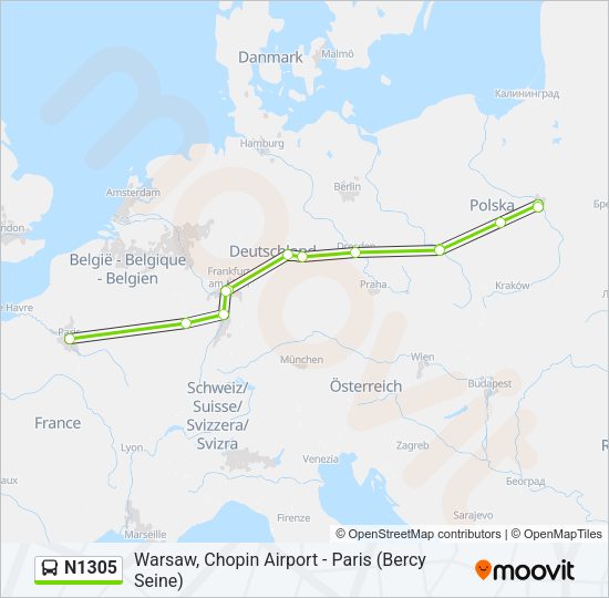 N1305 Bus Line Map