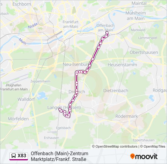 Автобус X83: карта маршрута