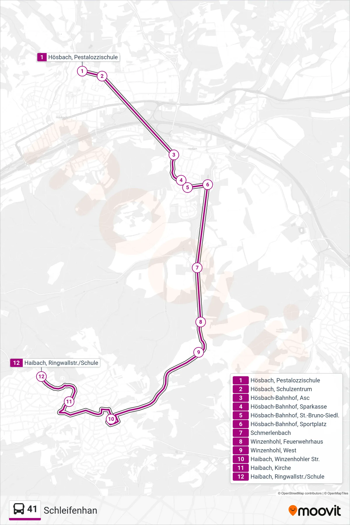 41 bus Line (Schleifenhan) route and stops on a map