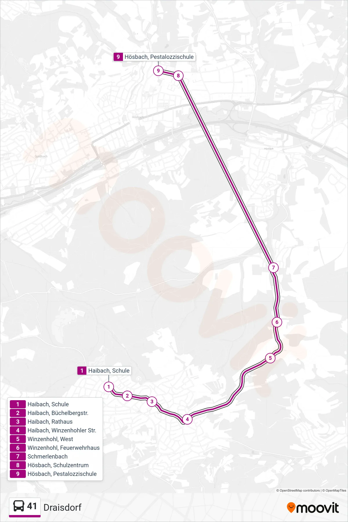Linie 41 (Bus) Richtung Draisdorf: Route und Haltestellen auf der Karte