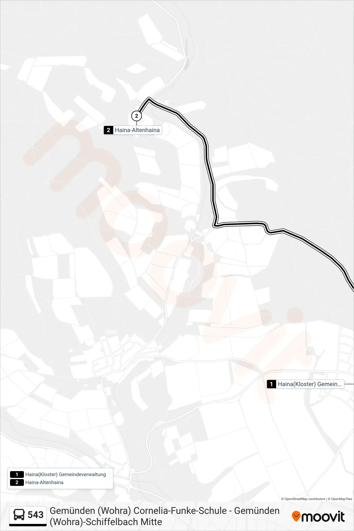 543 bus Line (Altenhaina) route and stops on a map
